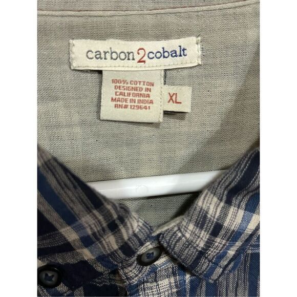 Men's Carbon2Cobalt 100% Cotton Double Cloth Long Sleeve Plaid Button Down Size - Picture 6 of 6